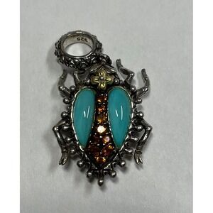 Barbara Bixby Sterling Silver Turquoise scarab Charm Pendant 925 18 K citrine
